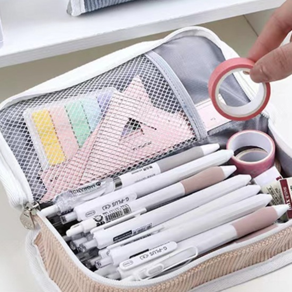Tas Alat Tulis Pink Biru Abu-a - Aesthetic Large Pencil Case Pouch ulasan dan harga